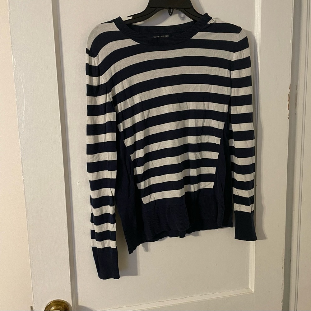 Banana Republic Navy and White Striped Sweater